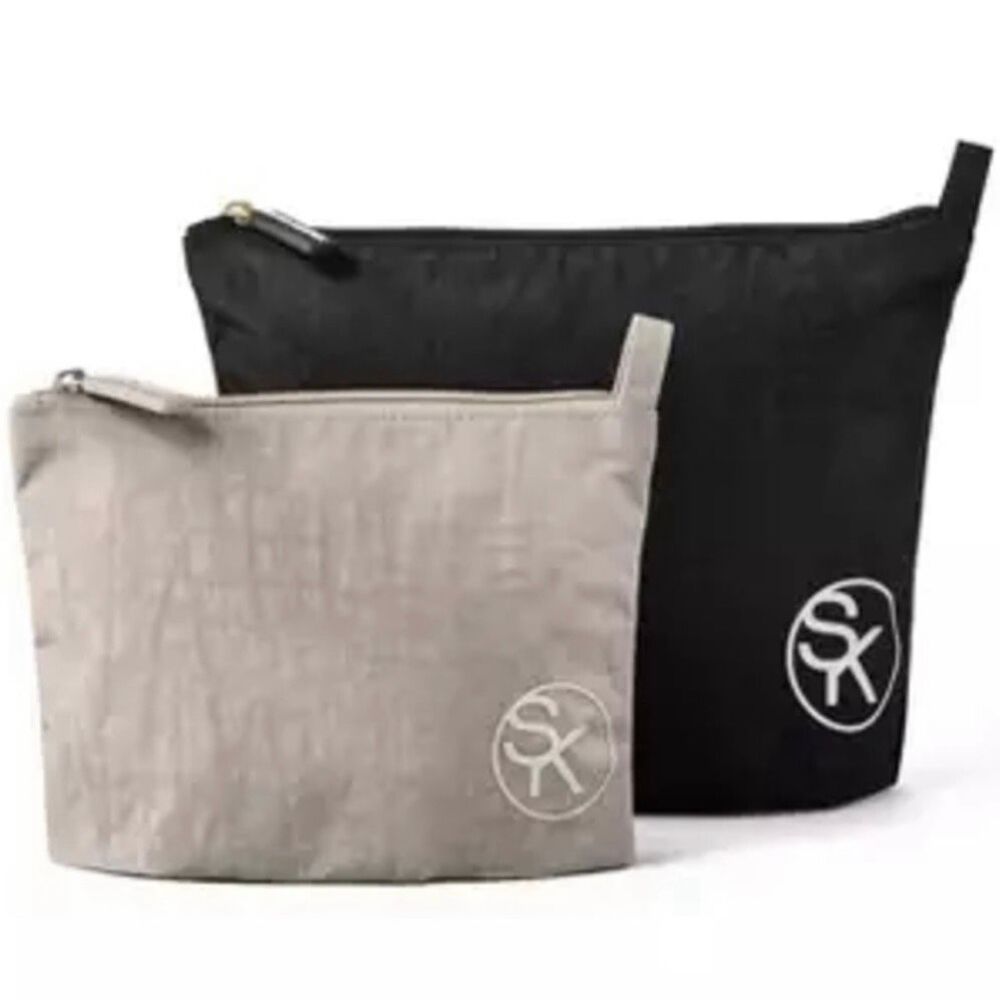NWT Sonia Kashuk 2 Black & Tan Pouch Travel Organizer Makeup Cosmetics Bag Set